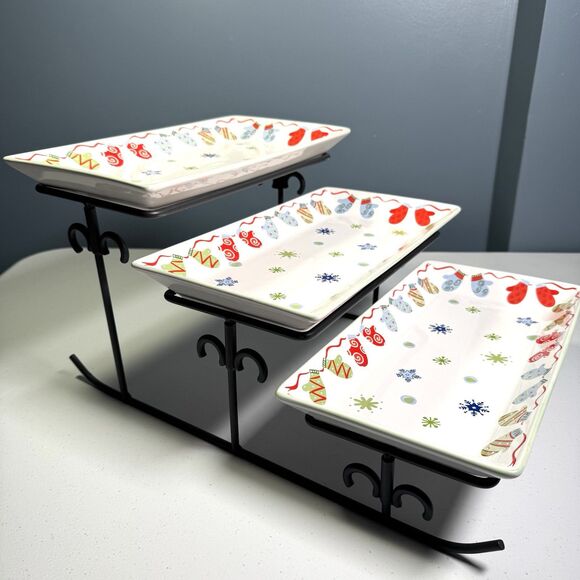 Rare -‎ Pfaltzgraff Taffy Candy Christmas 3 Step Buffet Server Holiday | Retired - Picture 1 of 8